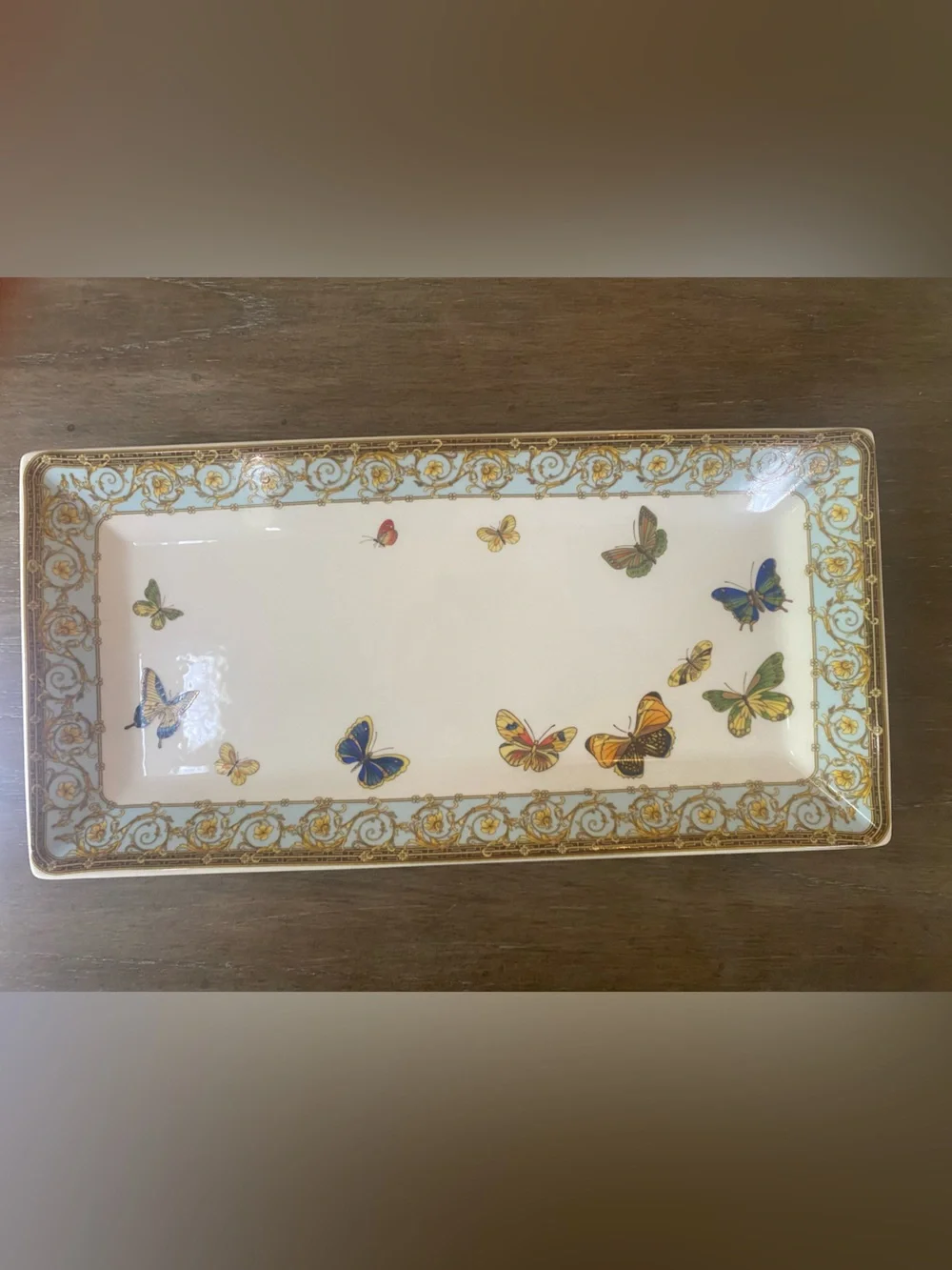 Grace's Teaware Butterflies with Blue Creamer Sugar Bowl Tray Set EUC!